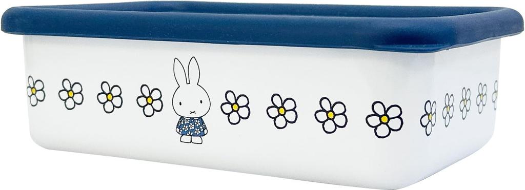 Fuji Enamel Miffy Blue Flower Shallow Rectangular Container, Medium, 900ml, Refrigerator-Safe