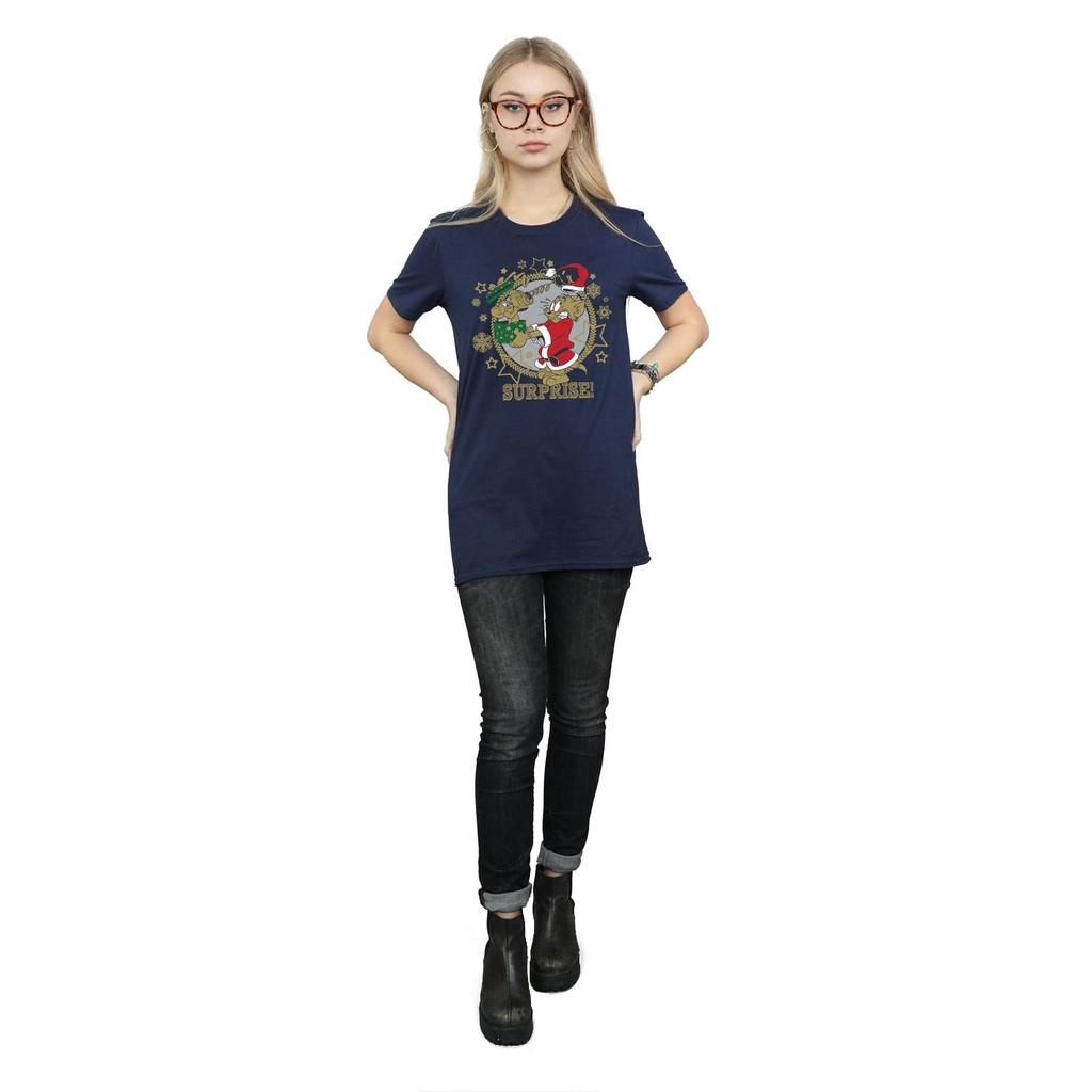 Tom And Jerry Womens/Ladies Christmas Surprise Cotton Boyfriend T-Shirt