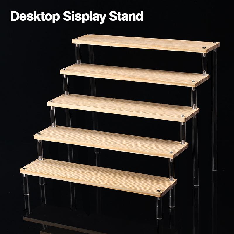 1-5 Tier Wood Acrylic Display Stand Cosmetic Organizer Display Riser Rack for Cupcake Perfume Doll Figure Shelf Home Storage