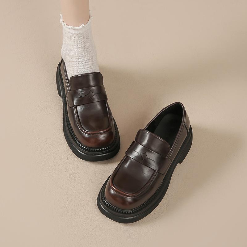 Туфли на плоской подошве из натуральной кожи Huizhou женские, виноградные, такие же, кожаные туфли, британский стиль, мокасины на высокой платформе женские