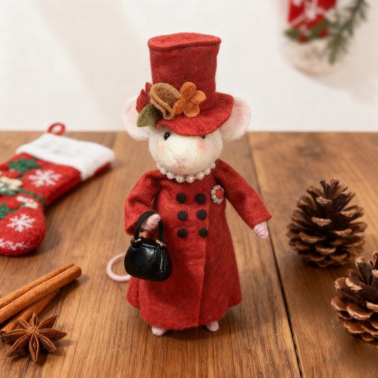 Рождественская фетровая мышь Милая фетровая мышь Фигурка Леди Мышь Игрушка из валяной шерсти