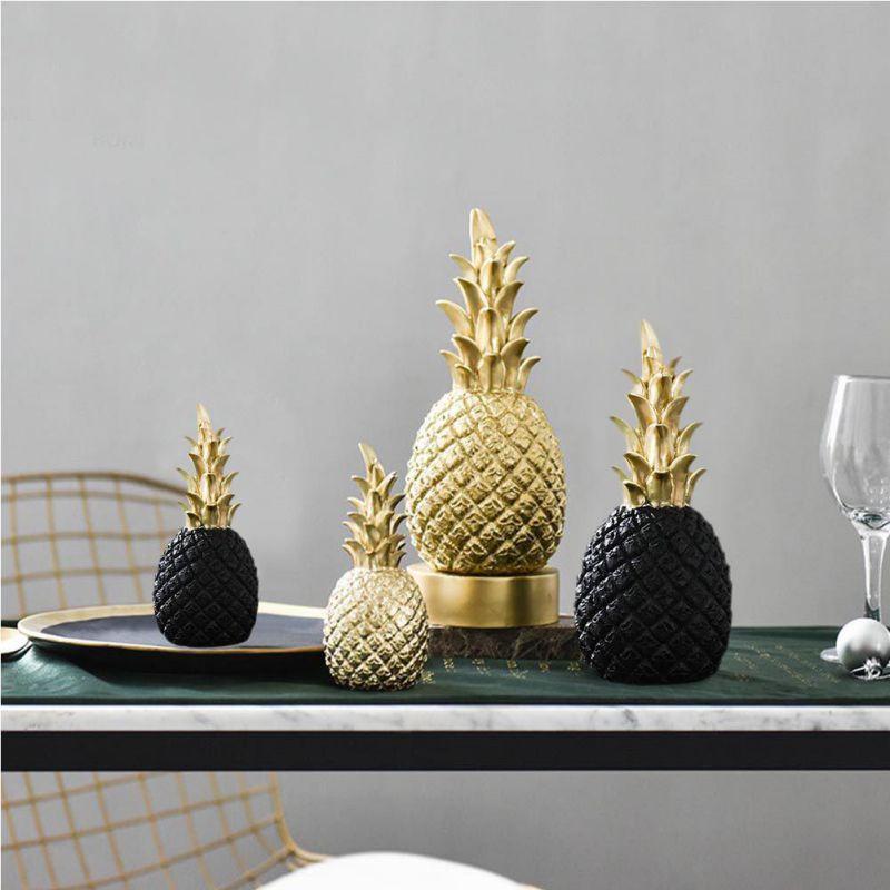 Pineapple Shaped Figurine Home Decoration Gold Black Pineapple Crafts Miniatures Gift Figurines
