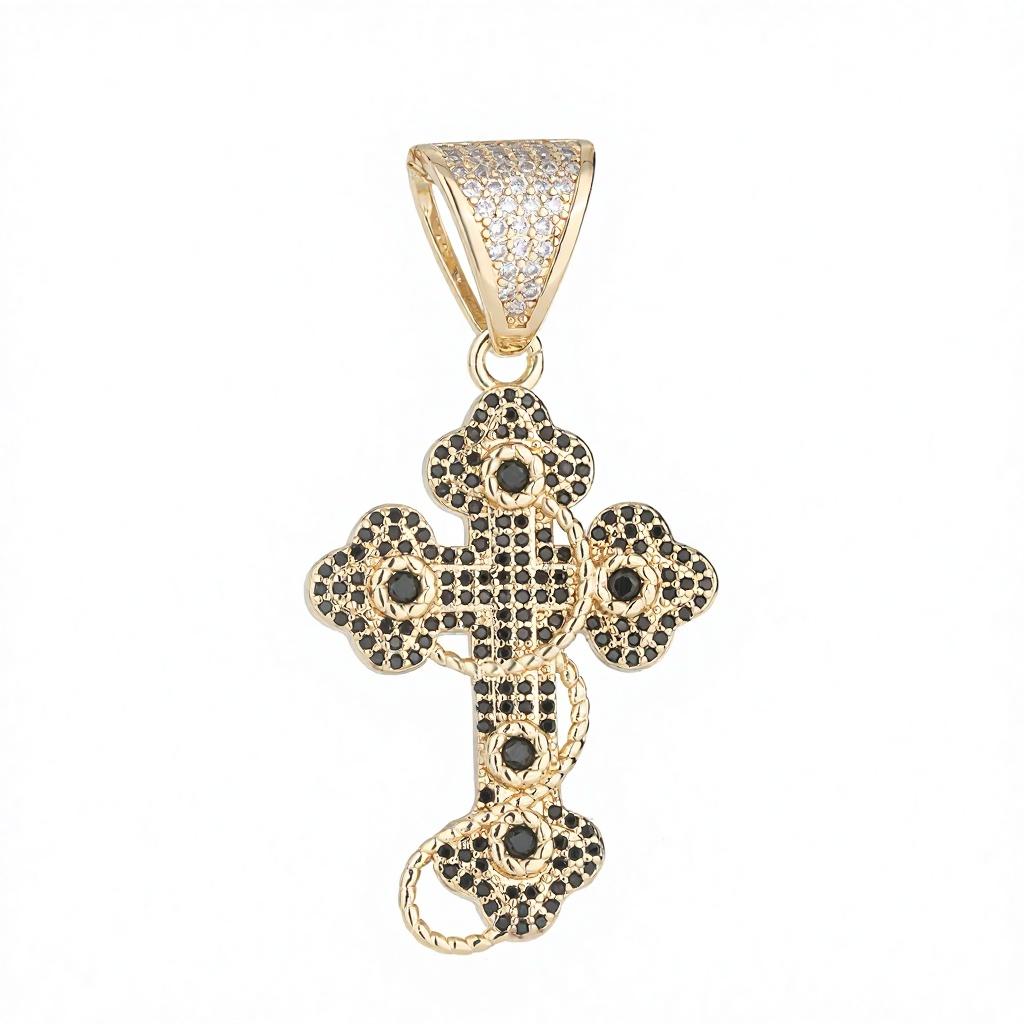 Minimalism 14K Gold Plated Brass Jewelry CZ Iced Out Cross Pendant Hop Fashion Christian Accessory for Men Women No Chain
