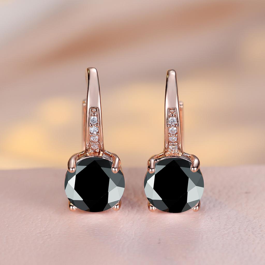 1 Pair Rose Golden Color Round Cut White Blue Red Green Stone Drop Earrings Fashion Women Wedding Jewelry Luxury Accessories