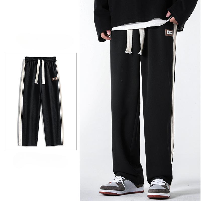 Spring and Autumn Men's New Vintage Side Strip Stitching Loose Straight-Leg Sports Trousers
