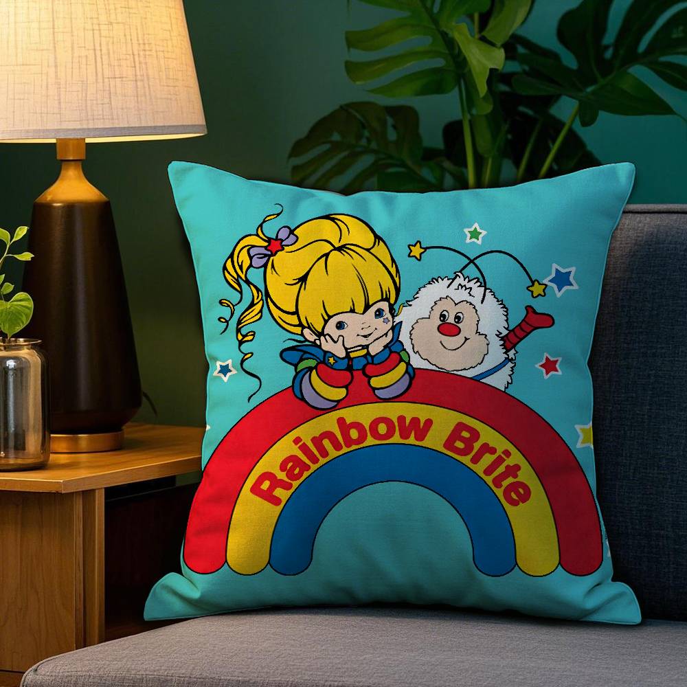 R-Rainbows Cute B-Brite Pillow Case Plush Fabric Soft Double Sided Print Sofa Cushion Cover Throw Pillow Covers