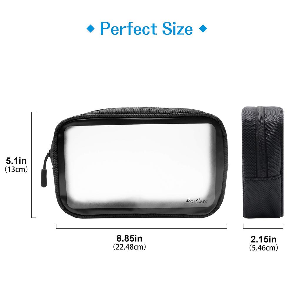 ProCase of Travel Toiletry Bag TSA Approved PVC Nylon Storage Carrying Travel Pouch Cosmetic Clear Bag Airport Aviation Approved Black [Set 2] -