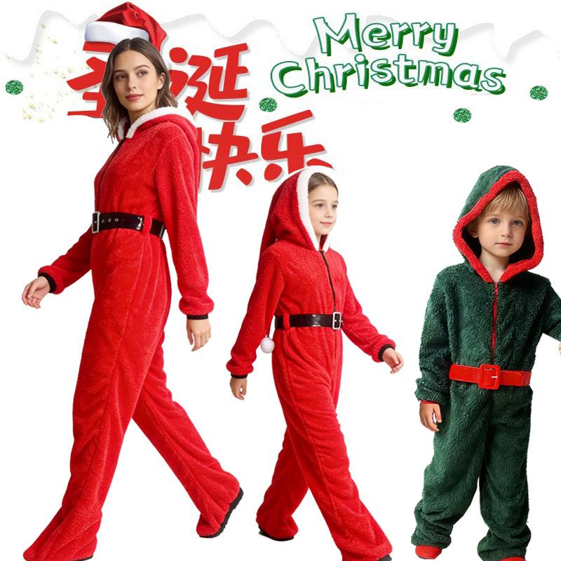 Christmas red Santa Claus cosplay Clothing Parent-child home wear, loose-fitting, casual long-sleeved jumpsuit