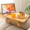 1pc Non-slip Bamboo Wood Sofa Tray, Bamboo Sofa Gripper Table for Wide Sofa Arms, Foldable Sofa Tray with 360° Swivel Mobile Phone Holder