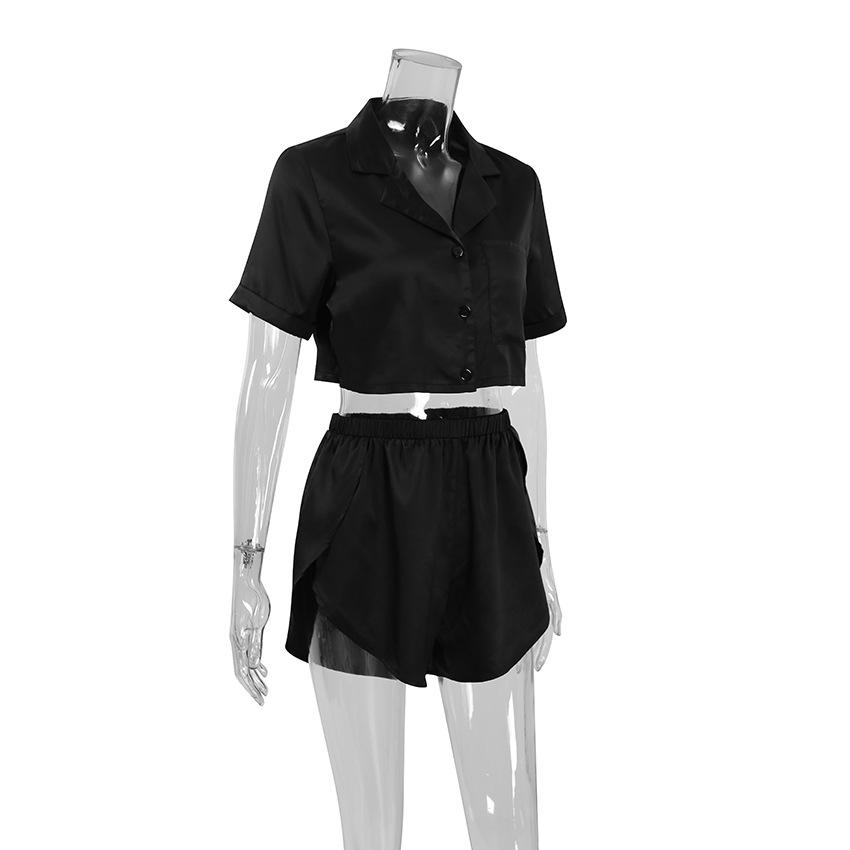 Пижамный костюм из ледяного шелка, женский костюм с отворотами, шорты, которые можно носить на улице, разрез для отдыха, домашняя одежда