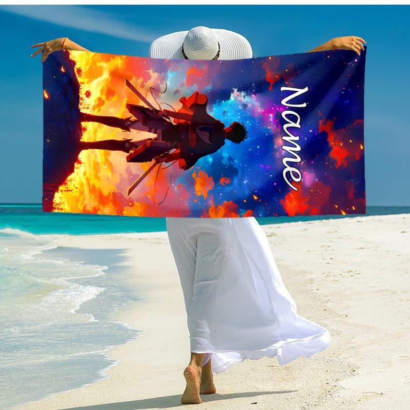 Personalized customized proof beach towel with Attack on Titan pattern - soft, absorbent, quick-drying, perfect swimming, camping&bathing