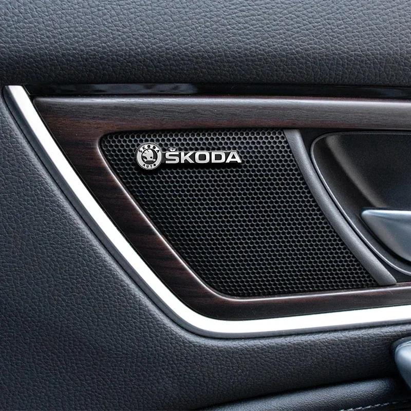 AAAAN1 Car Styling Decal Aluminum interior Speaker Audio Sticker For Skoda Octavia Fabia Superb Kamiq Kodiak Yeti Karoq Octavia RS