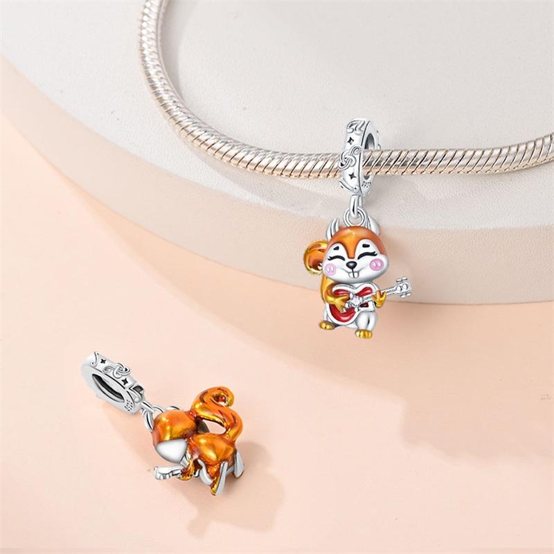 100% 925 Silver Autumn Harvest Series Brown Music Squirrel Scarecrow Pumpkin Maple Leaves Charms Beads DIY Jewelry Gift
