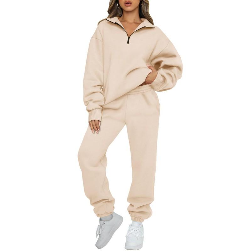 Womens Solid Color Sweatshirt Pants Set Casual Streetwear Long Sleeve