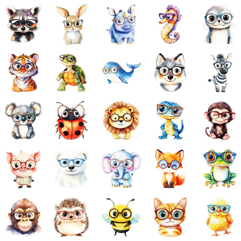 50 Creative Anthropomorphic Animal Graffiti Stickers Cultural Glasses Starfish Decorative Mobile Phone Case Refrigerator Stickers
