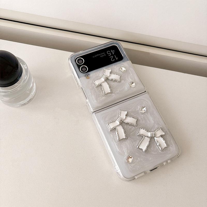For Samsung Zflip6 Phone Case Flip Cover Zflod5 Bow Folding Screen Flip 4 Rhinestone W24 Protective Case