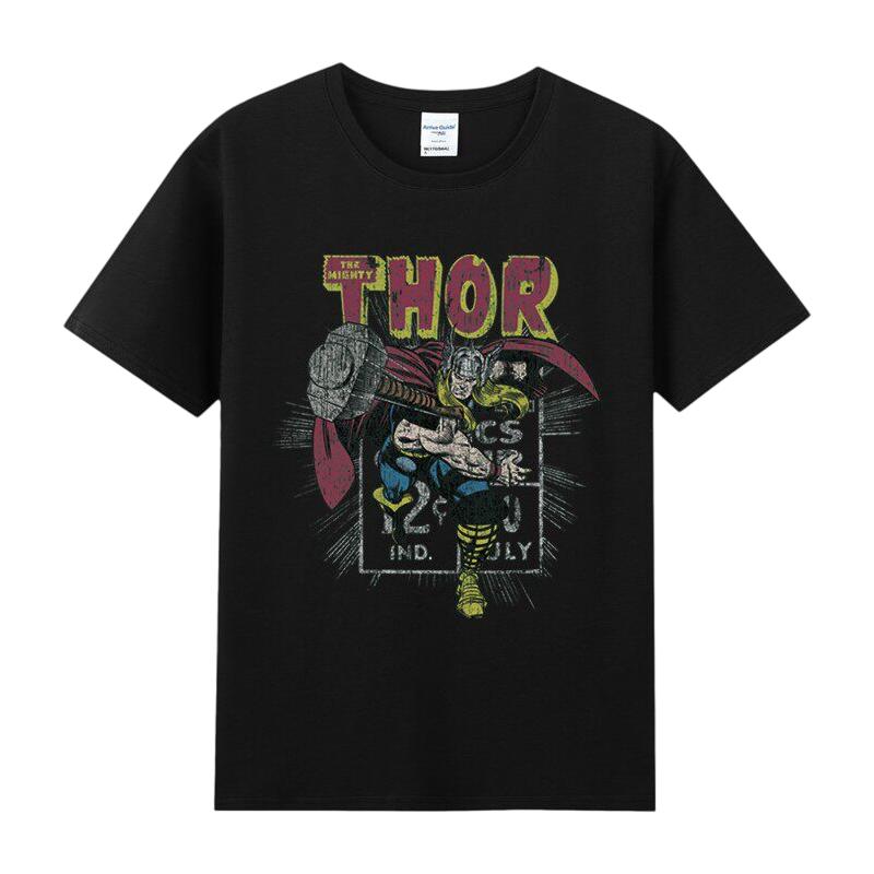 Thor Marvel TShirt The Mighty Thor Retro Comic Print Vintage Streetwear Heavyweight Cotton Loose Fit Top for Men Women
