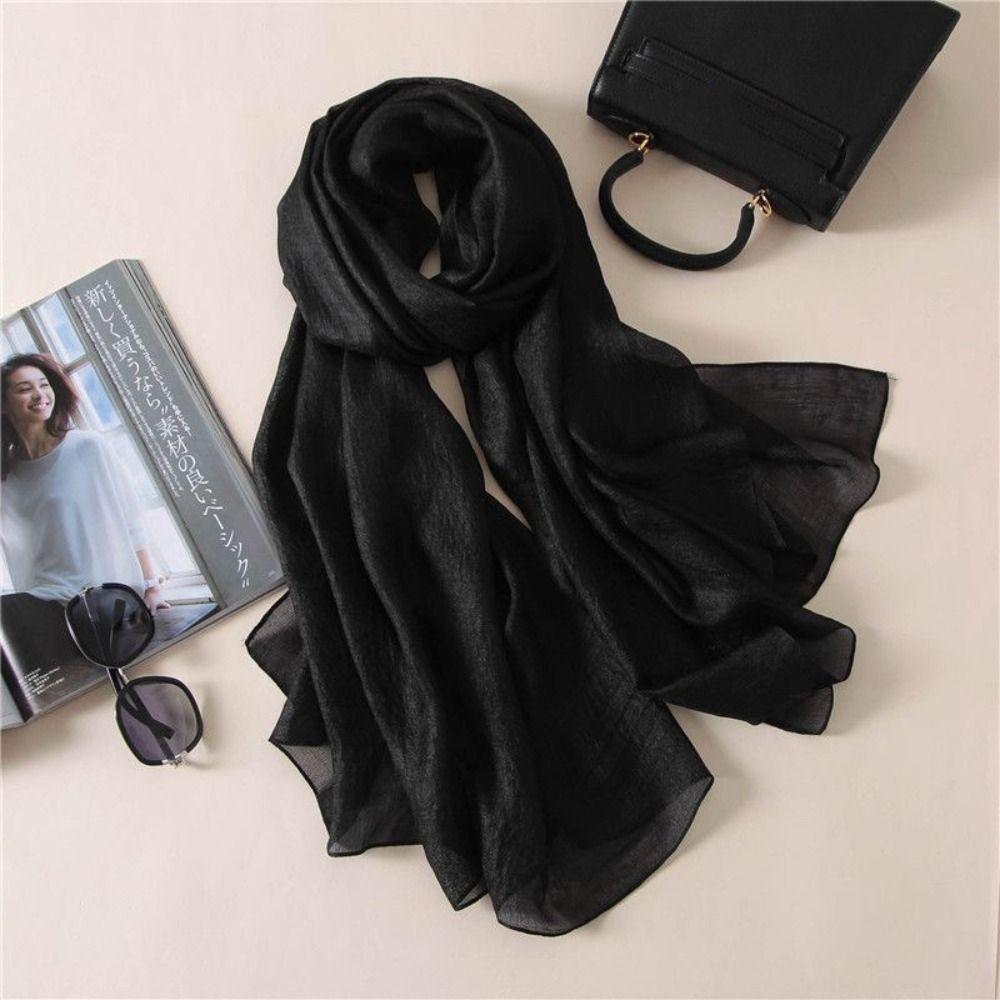 Pure Color Women Plain Scarf Head Wrap Plus Size Hijab New Female Sunscreen Shawl