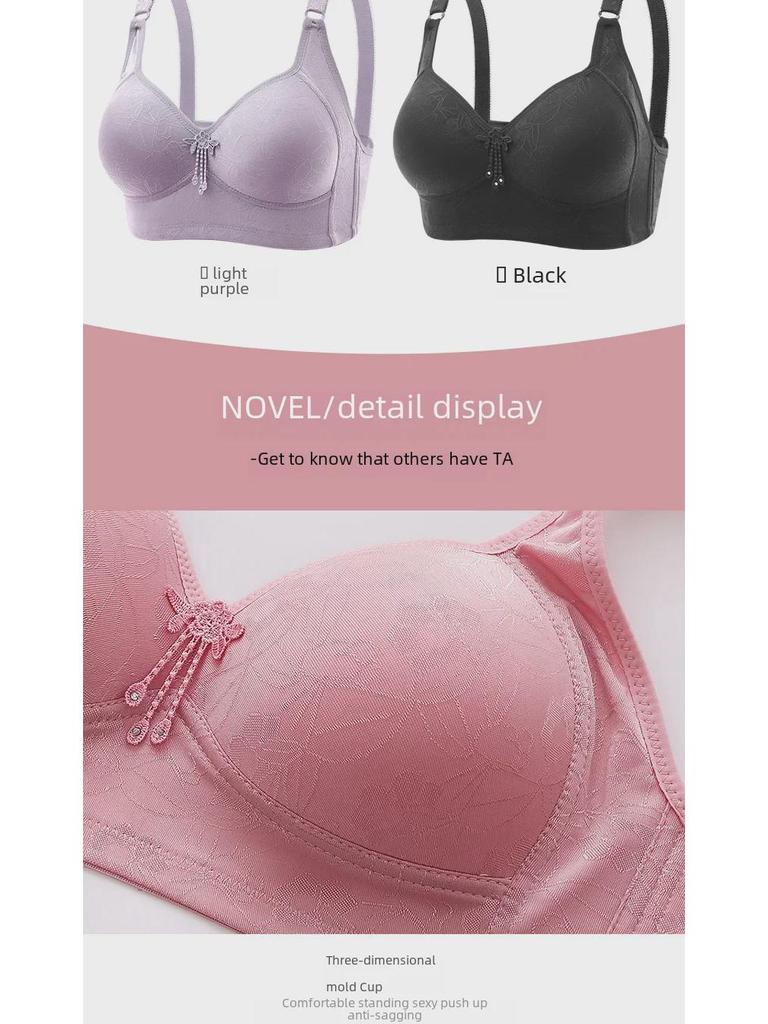 Breast-Lifting No-Wire Jacquard Bra for Middle-Aged & Elderly - Thin Mold Cup, Adjustable & Reducing.