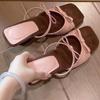 Fashion Butterfly-Knot Women Sandals Elastic Band Square Toe Wedges Mid Heel Female Shoes Sweet Designer Summer New Brand Concise Casual