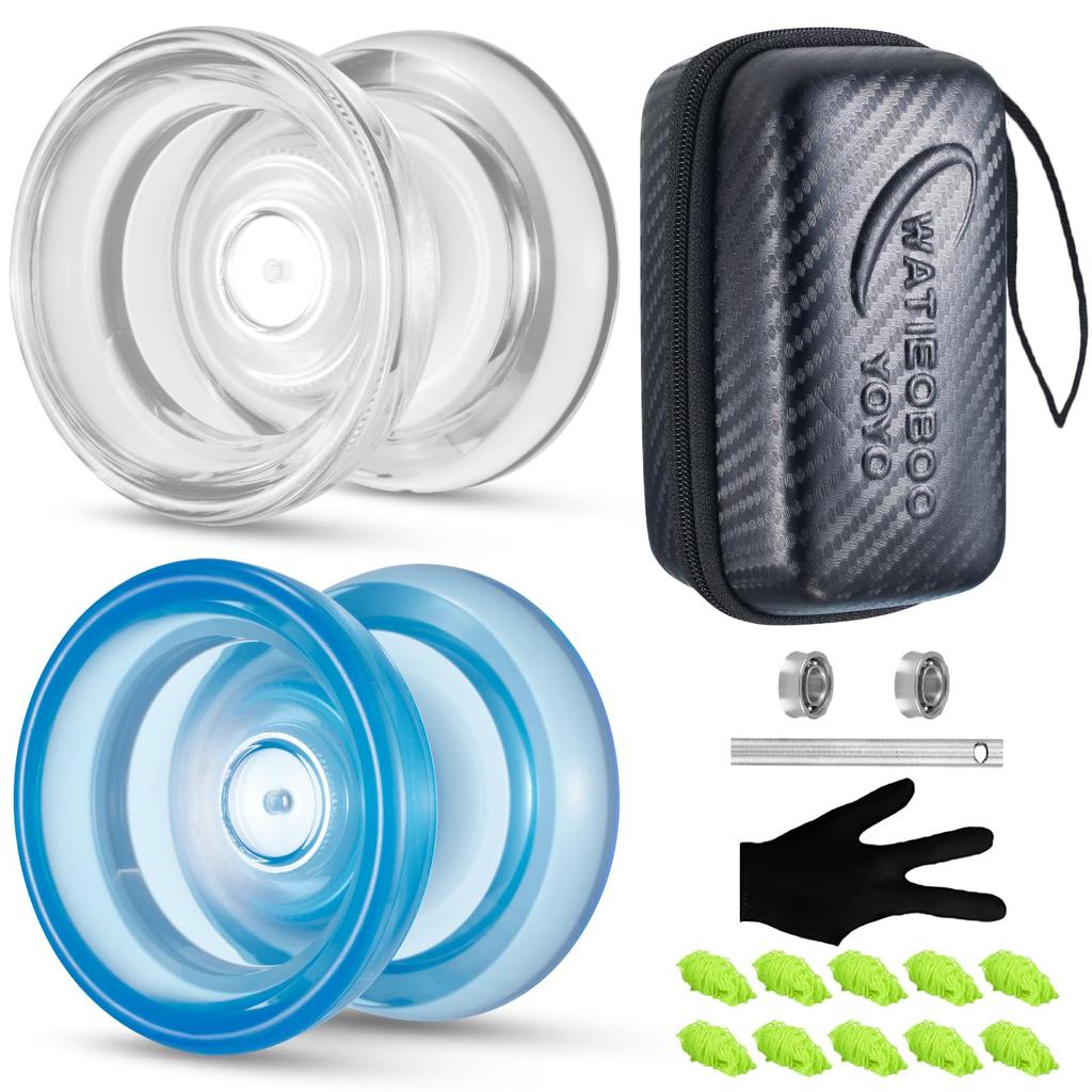 WATIEOBOO YOYO P02 Yoyo 2PCS Dual Mode Yoyo Responsive Yoyo and Yoyo Kit Crystal Yoyo and Blue Crystal Yoyo Finger Spin Yoyo for Adults Yoyo for Kids