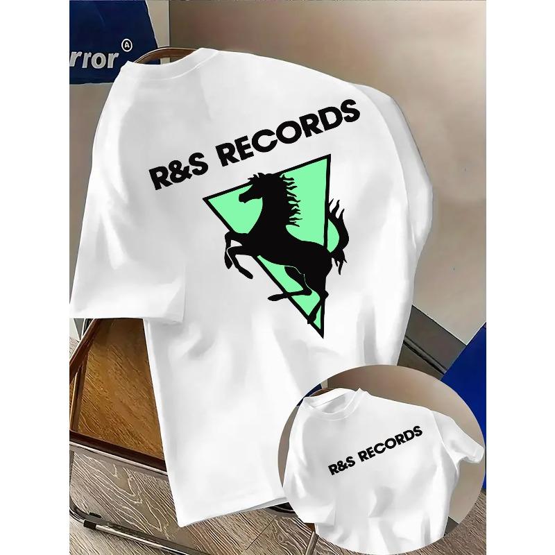 Мужская модная футболка европейского размера - Графический дизайн "R&S RECORDS" - Дышащая футболка, отводящая пот, для спортзала, путешествий, повседневной носки - Легкая летняя футболка