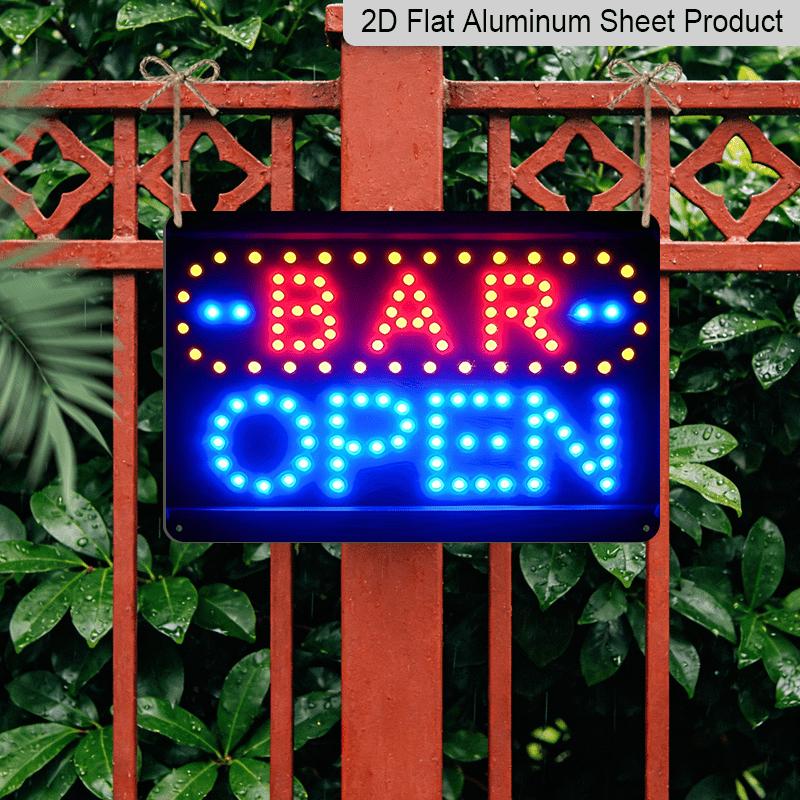 2D Flat, 1pc Neon-Style Metal Sign "Bar Open" - Bright Red and Blue Light, Durable Aluminum for Home, Garden, Garage, Bedroom, for Man Cave, Cottage