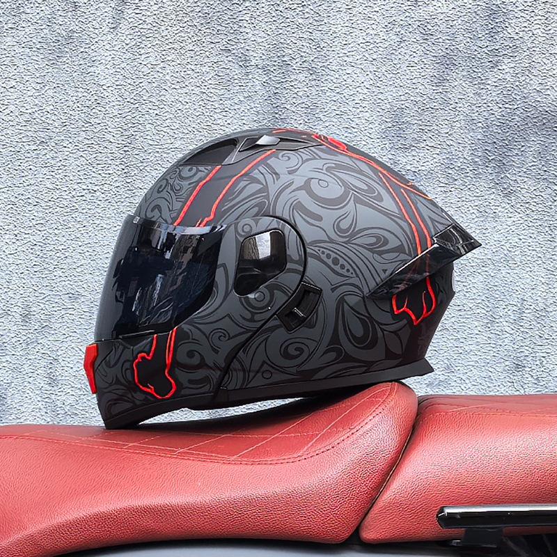 Small Shell Helmet Peel-off Helmet Motorcycle Helmet Locomotive Double Lens Men's and Women's Four-season Motorcycle Cruise Helmet Large