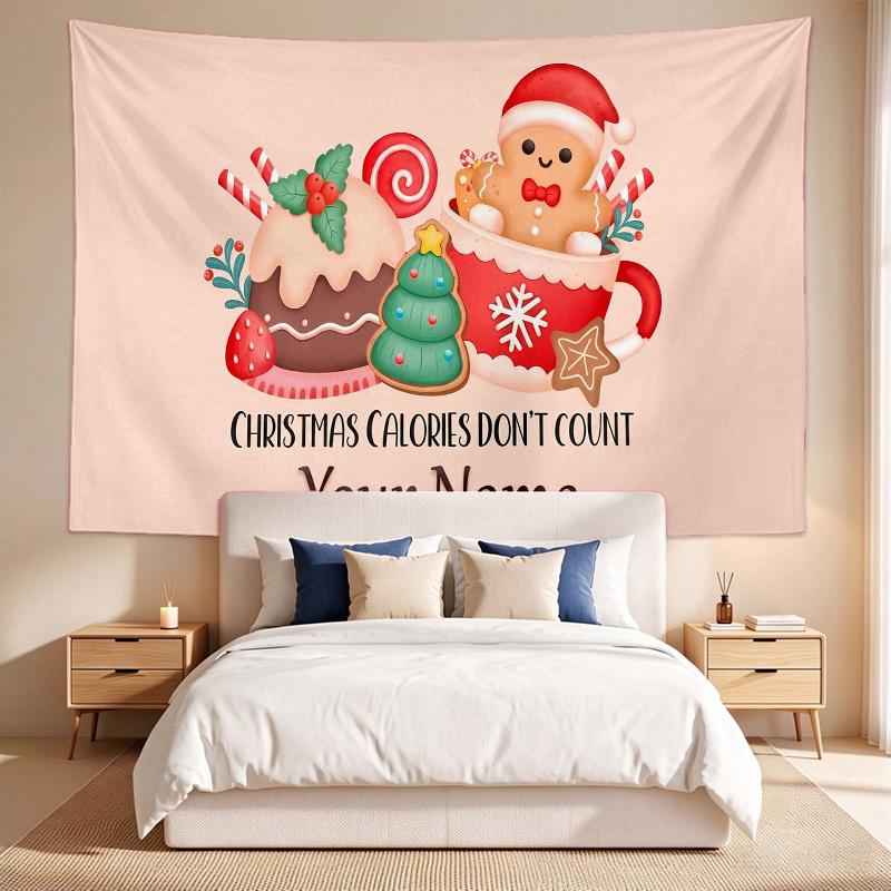 Cute Gingerbread Man (1) Custom Name Tapestry Wall Hanging Tapestry Wall Art Decor for Bedroom Living Room