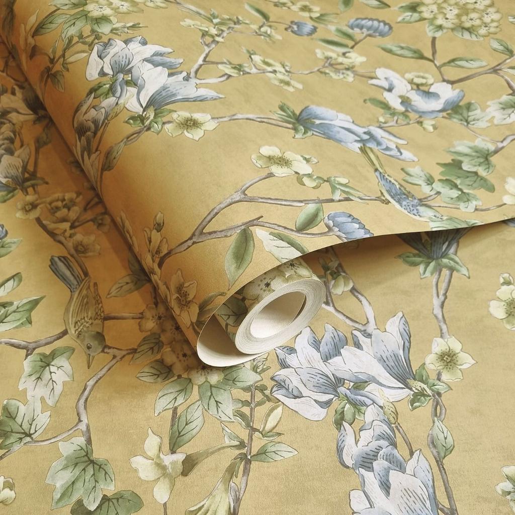 Holden DÃ©cor Rural Paradise Floral Bird Trail Wallpaper