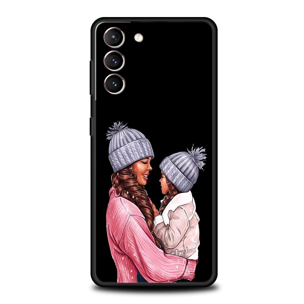 Чехол для телефона с черными каштановыми волосами для ребенка, мамы и дочки, сына для Samsung Galaxy S24 S23 S22 S20 Ultra S21 FE 5G S10 S9 Plus S10E, силиконовый чехол