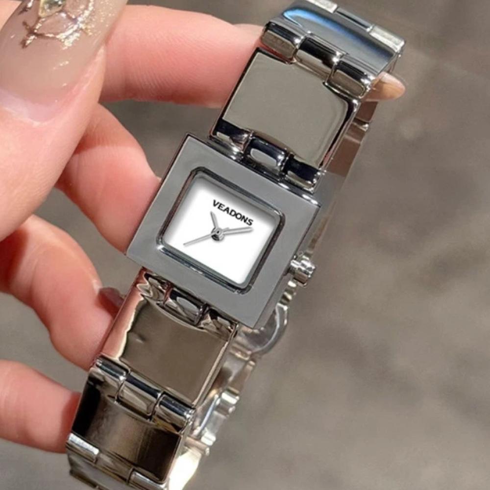 Women Mini Square Quartz Wristwatch Stainless Steel Band Slim Dress Daily Ladies Watch