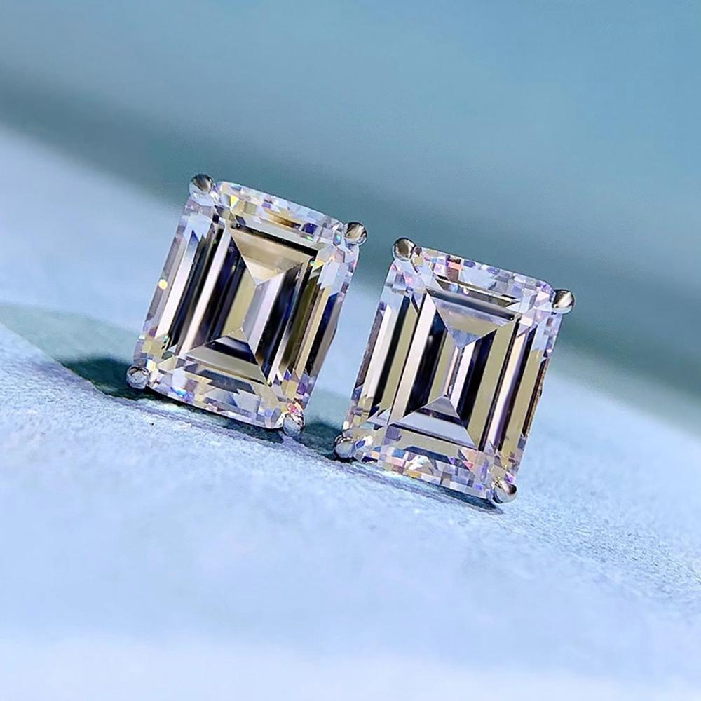 18k White Gold 8 *10mm Sapphire Gemstones Stud Earrings For Women Engagement Gift 925 Sterling Silver Jewelry