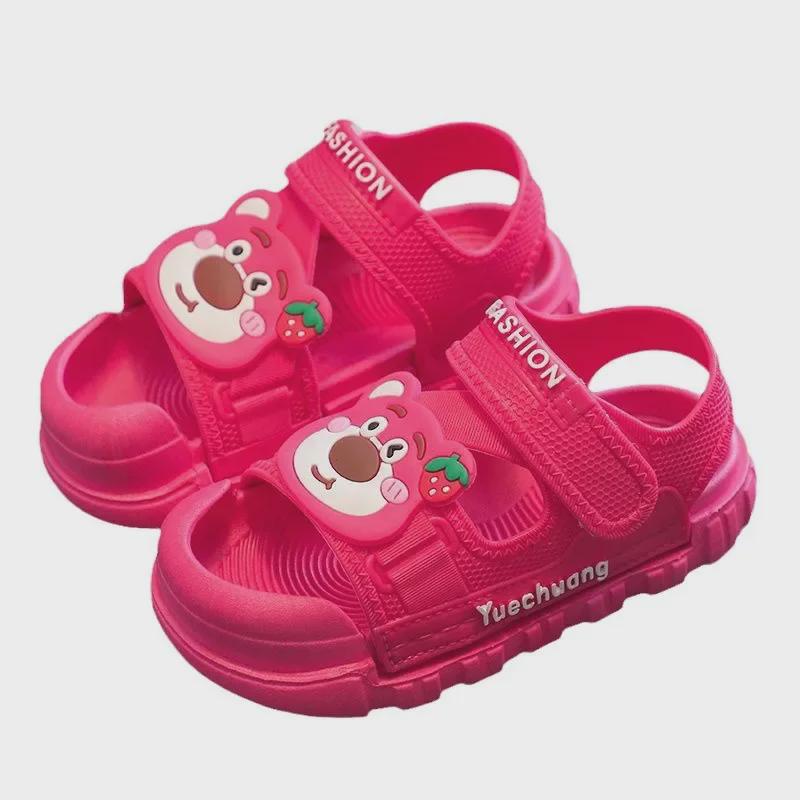 Детские сандалии с закрытым носком и рисунком 2024 года: Пляжная обувь для малышей с защитой от столкновений