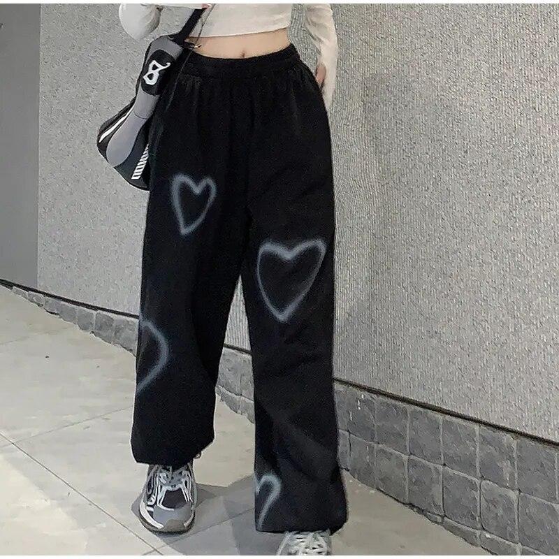 Streetwear Hip Hop Women's Pants Oversize High Waist Female Sweatpants Summer Heart Chic Harajuku Korean Lady Trousers