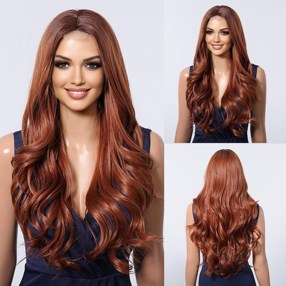 CharmSource Hairline Lace Synthetic Wigs Black Long Wavy Ladies Wig for Women's Cosplay High Density Heat Resistant Fiber