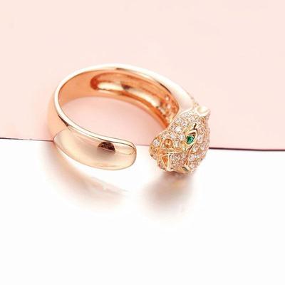 Позолоченное розовым золотом Русское 585 Фиолетовое Японская и Корейская Мода Полностью Леопардовая Голова Кольцо Мужское и Женское Высококачественное Открытое Кольцо