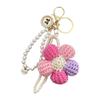 Handmade Crochet Flower Keychain Set, Colorful Knit Flower Bag Charm with Pearl Strap,Crochet Flower Keychain, Pearl Strap Charm