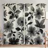 2Pc Gray Floral Print Curtains, Polyester Fabric, Machine Washable, Suitable For Bedroom And Living Room Decoration
