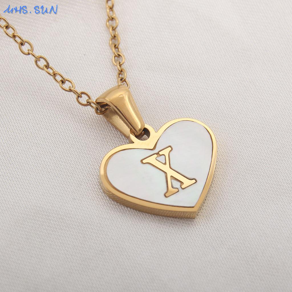 MHS.SUN Stainless Steel Heart Initial Necklace for Women Girls Gold Plated A-Z 26 Letter Pendant Choker Jewelry Birthday Gifts