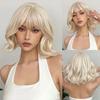 Platinum Short Wave Bob Hair Wig Light Blonde Synthetic Wigs with Bangs for Women Heat Resistant Cosplay Lolita Hair