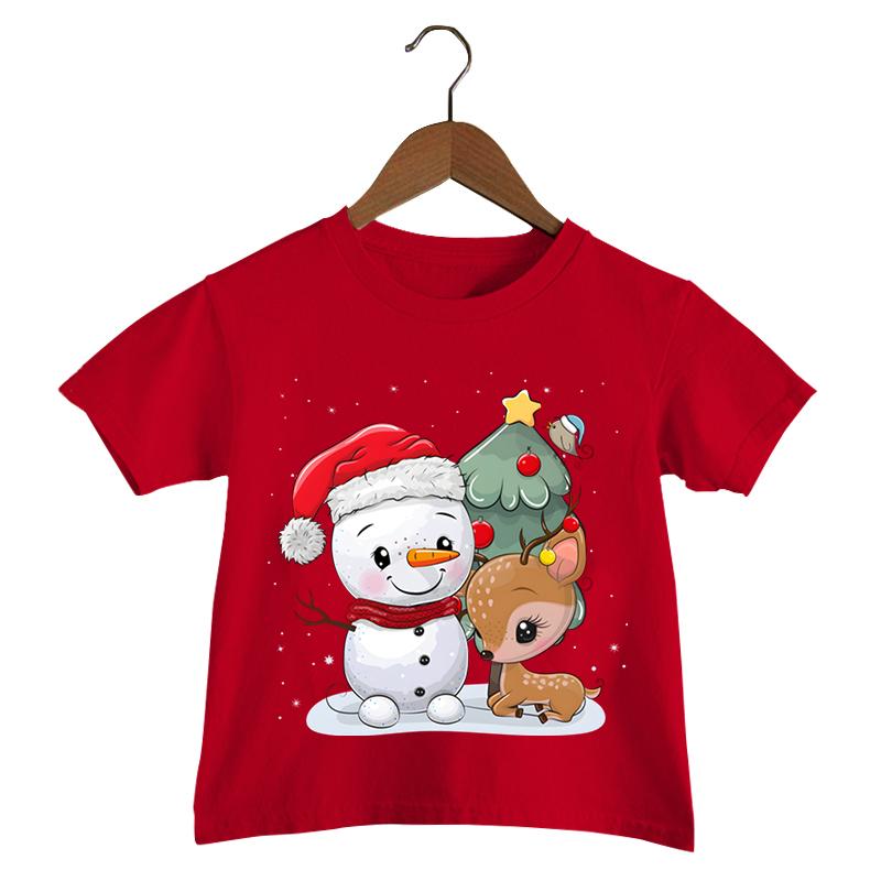 Merry Christmas Kid T-shirts Cartoon Deer Snowman Tops Tees Christmas Tree T Shirt Boy Animal Shirt Girls Xmas Gift Shirt Tshit