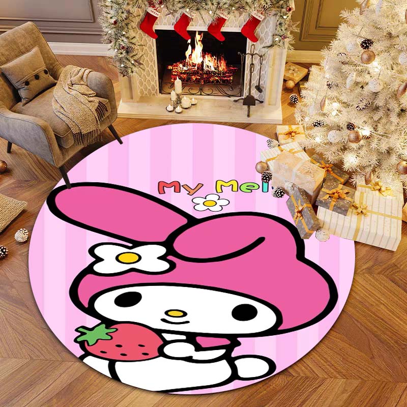 Этот круглый ковер с рисунком My Melody можно использовать для украшения гостиных, спален, диванов и игровых комнат; Это нескользящий коврик.