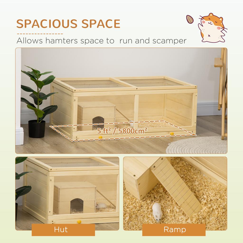 Wooden Hamster Cage With Sliding Tray Openable Top Hut For Syrian Hamster Natural Wood Finish