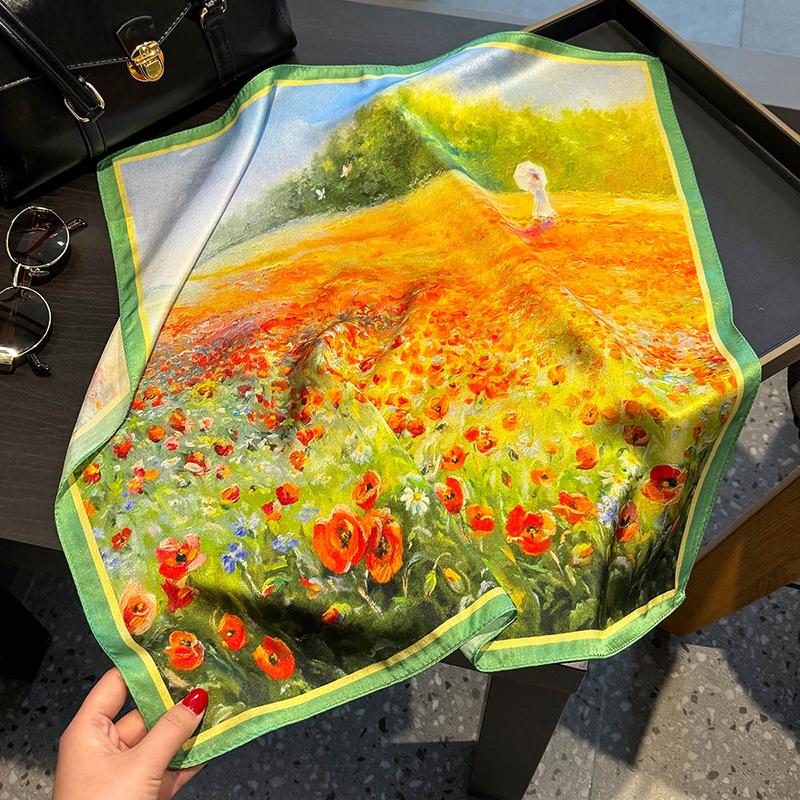 100% Silk Scarf Plum Blossom Pattern Square Scarves for Women Wrap Kerchief Mulberry Silk Bandana Fashion Luxury Headband Hijab