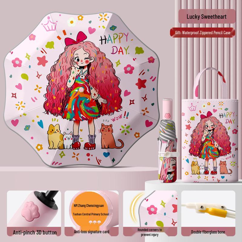 Автоматический складной детский зонт двойного назначения с кольцевой пряжкой – Защита от солнца для школьников и школьниц