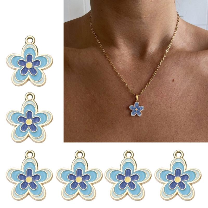 10 Pcs Colorful Flower Pendants Five Petal Flower Charm Jewelry DIY Accessories for DIY Necklace Bracelet Jewelry