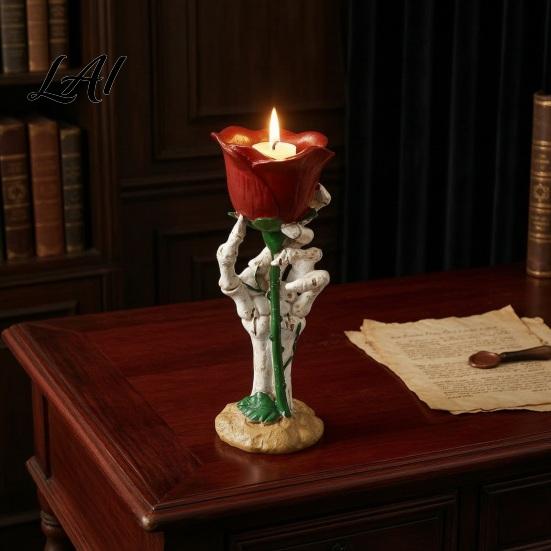Skeleton Hand Candle Holder Halloween Rose Holder Gothic Resin Decorative Ornament Lifelike Decor for Home Table Decor Dark Style Romantic