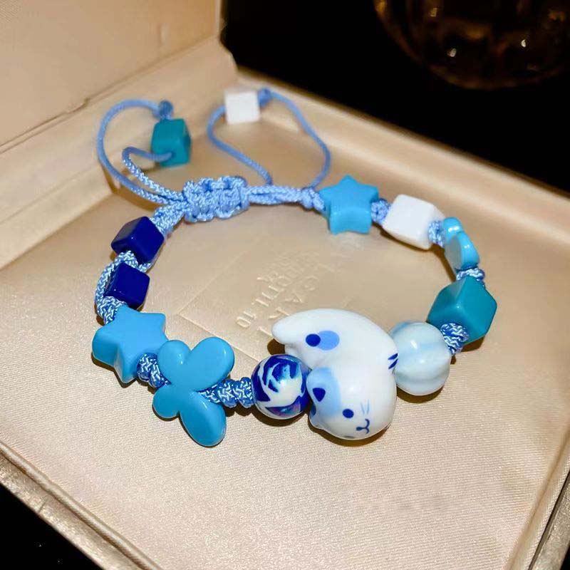 Новые Милые Кошачьи Звезды Синие Дофаминовые Браслеты Женские Плетеные Веревочные Мультяшные Веселые Браслеты Свежие Отправить Подарок Подруге
