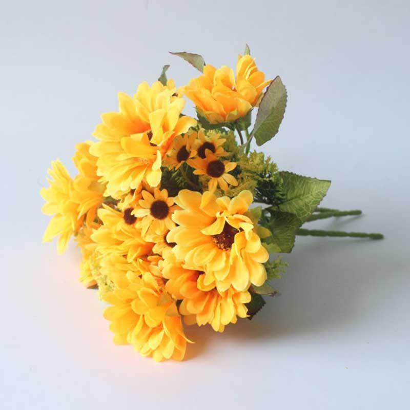 Осенний офисный венок своими руками из 7 веток, 13 головок подсолнуха, украшение для дома, желтый подсолнух, букет искусственных цветов